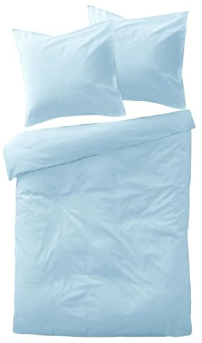 JACK Mako Satin Bettwäsche 135x200cm 2 TLG. Einfarbig Uni Anthrazit Weiß Grau Hellblau Edel seidiger Glanz, Farbe:Hellblau