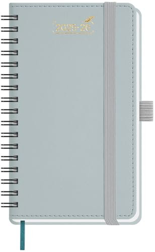 BEZEND 18-Monate Taschenkalender 2025 2026 klein (Juli 25-Dez 26), Kalender 25/26 Wochenplaner A6 1 Woche 2 Seiten mit 2 Spalten, Terminplaner Ringbuch 25/26 mit PU-Leder Softcover, Graublau