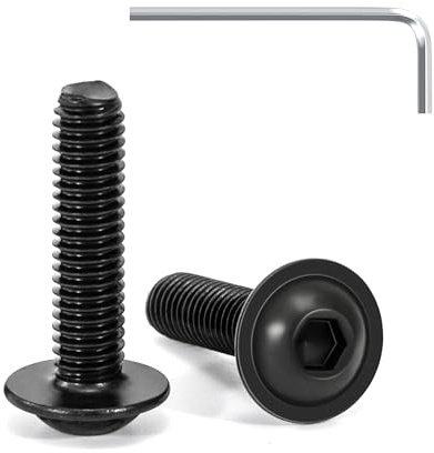 Tunejoy 20 Piezas Tornillos de Cabeza Alomada con Brida M6 x 25 mm Negro Tornillo de Cabeza Hexagonal de Acero Inoxidable A2 V2A Tornillos Máquina con llave Allen Rosca Completa