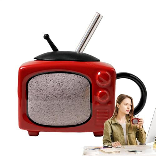 Retro TV Ceramic Mug, 450 ml Tea Mug, Television Shape Mug, Drinking Drinkware Mugs, Mug en céramique avec lid, thé avec lid and Straw, tasse à café chaud avec lid, tasse à vin avec lid and Straw,