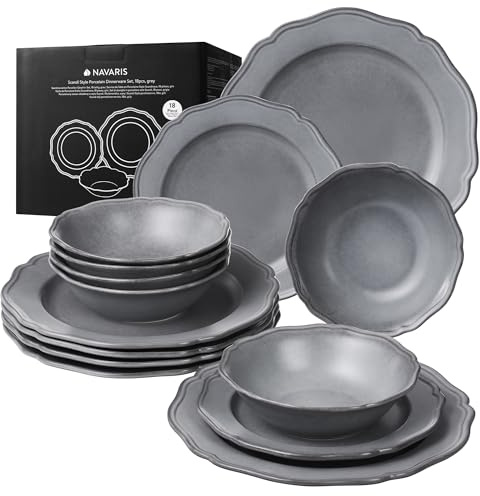 Navaris Set Piatti 18 Pezzi - Servizio Piatti Moderni di Porcellana per 6 Persone - Eleganti Decorativi e Resistenti - Adatto a Lavastoviglie e Microonde - Grigio