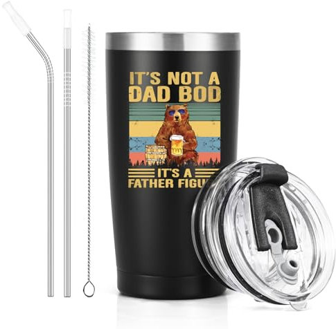 Livole Gifts for Dad, Daddy, Him, Men, It's Not A Dad BOD It's A Father Figure, Fathers Day Ideas Gifts from Daughter, Son, Funny Birthday Presents, 20oz Wine Tumbler, 600 Travel Mug