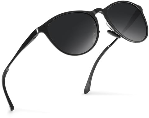 wearPro Sonnenbrille Damen-Al-Mg Metall Rahme-Polarisiert-Ultraleicht-Rund-Herren-Unisex-UV400-Retro-Vintage -Klassisch-Trendy-SonnenbrillenGeeignet FüR Camping-Outdoor-Geschenke für frauen-Schwarz