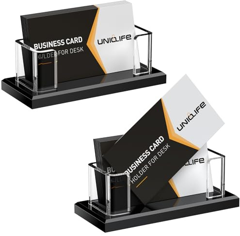 Uniclife Visitenkartenhalter aus Acryl für den Schreibtisch, Kapazität 60 | Transparenter horizontaler Visitenkartenständer mit 1 Schlitz, für Damen und Herren