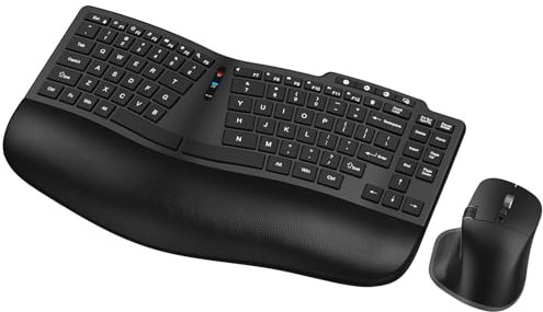 Ergonomic Wireless Keyboard Mouse, Wave Key Bluetooth/2.4G Split Design Ergo Keyboard Mouse Combo with Cushioned Palm Rest, Multi-Device, Rechargeable, for Multi-OS, Windows/Mac/Android