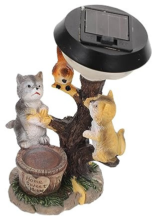 NUOBESTY Solar Katze Harz Statue Solarleuchte Gartendekor Für Außen Gartendeko Solarlicht Für Innenhof Poolrand
