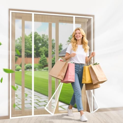 Blanc 235x265cm Moustiquaire 3 lamelles - Fibre de verre Solide pour toutes les portes