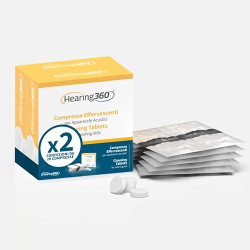 Hearing360 Brausetabletten für Hörgeräte, Tiefenreinigung und Desinfektion für Windeln und Röhrchen, Tabletten mit Aktivsauerstoff, Medizinprodukt der Klasse I (2 Boxen, 40, Einheiten)