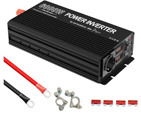Inversor Inversor De Onda Pura De 12 V A 220 V con Potencia Máxima De 6000 W Y Potencia Nominal De 3000 W. Transformador 12 V A 220 V CC A CA para Coche(12V)