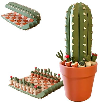 Reiseschach: 32-teiliges 3D-gedrucktes Kakteen-Schachset mit Rollboard & Pflanzentopf • Tragbares Strategiespiel • Geschenk für Schachliebhaber • Dekoratives Sukkulenten-Design