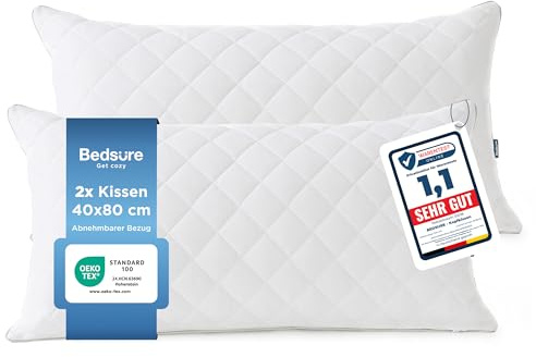 BEDSURE Kopfkissen 40x80 2er Set - Kissen 40x80 Ideal für Allergiker | Anti-Milben & Antibakteriell, Höhenverstellbar, Abnehmbar, Waschbar, OEKO-TEX, Ausgewogene Stützkraft für jede Schlafposition
