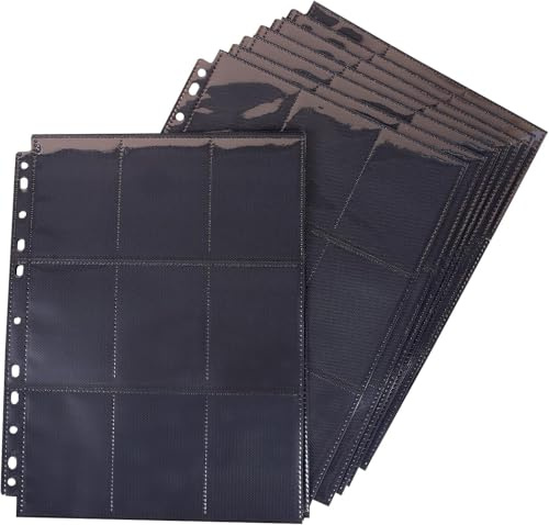 Sammelkarten Hüllen A4, Schwarz Seitenschutz 9 Taschen, 630 Pockets Sammelkarten, Doppelseitiges Leere Sammelmappe, Kartenhalter-Seiten für Ein 3-Ringbuch，MTG, TCG, Baseball-Standardkarten, 35 Stück
