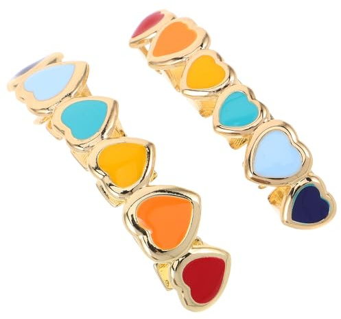 FRCOLOR 2 Pièces Dentier Métallique Coloré avec Motif Cœur Bijoux de Faux Dents Dorées pour Hommes et Femmes Accessoire Hip-hop pour Cosplay Fête Carnaval et Halloween