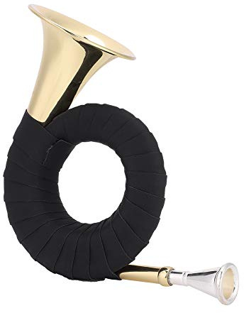 POENVFPO Messing-Bb-Jagdhorn, 5,9 X 6,7 Zoll, Hochwertige Messingkonstruktion mit PU-Griff, Tragbares Musikinstrument, Inklusive Samtbeutel und Sauberem Tuch