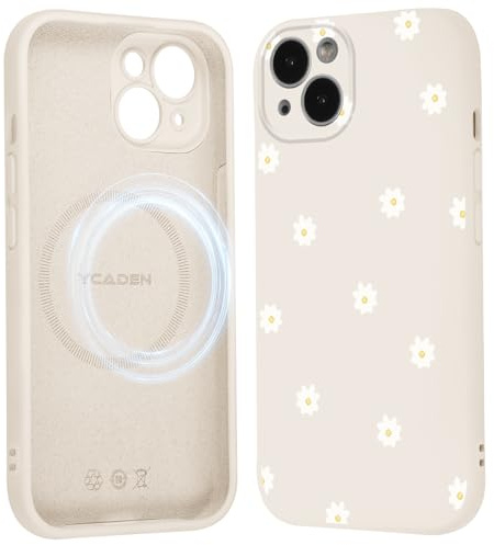 Knrlqim Magnetisch Handyhülle für iPhone 14 Hülle, Muster Aesthetic Blumen Schutzhülle, Kompatibel mit MagSafe, Stoßfest Silikon Magnet Cover Case für iPhone14 6,1, Weiß Daisies