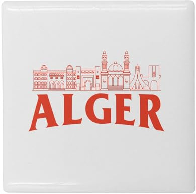 Fyrkantig keramisk kylmagnet - alger minimalistisk resa turism vykort - format 5 x 5 cm, dekorativ magnet souvenir för kylskåp och magnettavla, tryckt i Frankrike