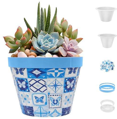 3 D Puzzle Planter,DIY Flower Pot for Cactus & Succulents,15.7x12.8x10.59cm Home Decor Flower Pots with Drainage,Creative Crafts Art Jigsaw Vase for Adults Women and Men Gifts Home Decor(Blue)