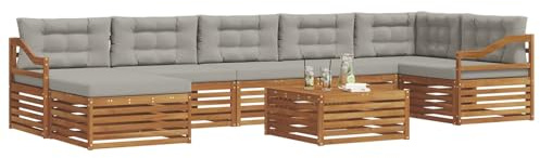 vidaXL Sofagarnituren 8 pcs Natürlich und Hellgrau Massivholz Akazie, Garten Ecksofa Set, modernes Outdoor-Möbel, strapazierfähig, zum Chillen am Pool, für die Terrasse