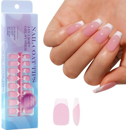 Soft Gels Nails Tips X Coat Tips French Tip Press on, Short Square/Almond on Acrylic Fake Gifts on