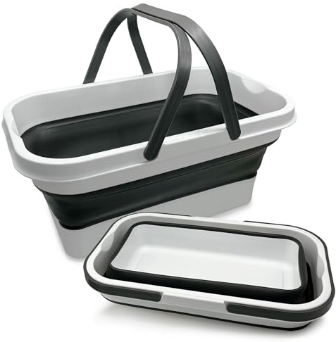 Cubo Plegable de Silicona 16 litros, Rectangular, con Asas, Compacto y Portátil, Ahorra Espacio para Limpieza, Coche, Maletero, Camping, Jardín y Colada (16 litros Rectangular)
