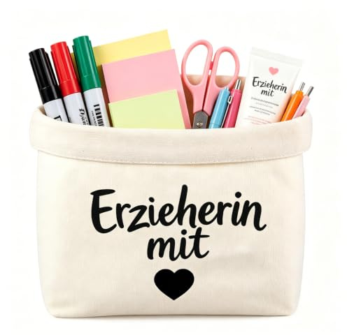 Erzieherin Geschenk Brotkorb Stoffkorb 30 x 20 x 12 cm Erzieherin mit Herz Aufbewahrungskorb Geschenkbeutel für Abschiedsgeschenk Erzieherin Kindergarten Kita Erzieherin Geschenk Abschied