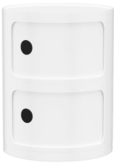 anrekl Componibili Runder Nachttisch, Schubladen Organizer KüChe für Schlafzimmer, Wohnzimmer, Badezimmer, Weiß, Container 2-FäCher × 1