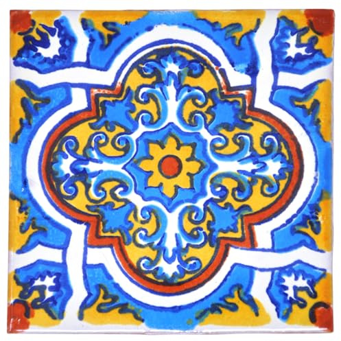 Tumia LAC Piastrelle Ceramica Messicane Talavera - Hector Artigianali Piastrelle Cucina, Bagno, Sottopentola e Fai-da-Te, Decorativo stile Mediterraneo - Pacco da 25