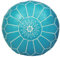 ALMADIH Leder Pouf Blau R gefüllt - Sitzkissen dunkelblau mit türkiser Ziernaht und formstabiler Füllung - marokkanische Sitzpouf Ottoman Pouf Leder Bodenkissen Sitzsack Kissen hellblau (Pouf blau)