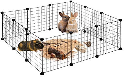 Relaxdays Freilaufgehege, DIY Freigehege für Kleintiere, Erweiterbarer Hasenauslauf, HBT ca. 37 x 110 x 110cm, schwarz