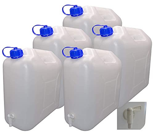 30 L Bidon avec Couvercle, Robinet Et Bec, Nature Eau Potable - 5 Bidon, 20 Liter Inhalt