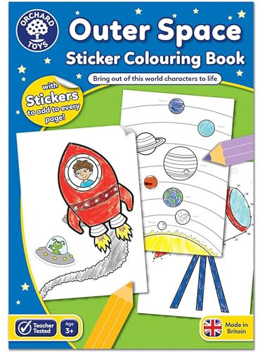Orchard Toys Outer Space Sticker Colouring Book, Educational Activity Book, Space, Space Colouring Book, Kids Age 3 Years +, Perfect for Parties