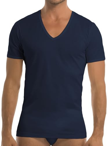 GARDA - 3pz T-Shirt Uomo Mezza Manica Scollo a V in Cotone Filo di Scozia Art. 0036 (Blu, 7/XXL)