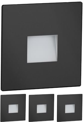 ledscom.de 4 Stück LED Treppenlicht/Wandeinbauleuchte FOW für innen und außen, Downlight, eckig, schwarz, 85 x 85mm, kaltweiß