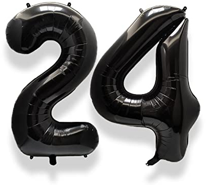 AULE Luftballon Zahl 24 Schwarz 40 Zoll Folienballon Helium 0-60 Geburtstag | XXL 101 cm Schwarze Luftballon Zahlen Groß Zahlenballon für Geburtstag Abschluss Jubiläum Dekoration