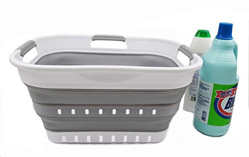 SAMMART 19L Collapsible 3-Wäschekorb - faltbarer Pop-up-Vorratsbehälter/Korb (Weiß/Grau, 1)