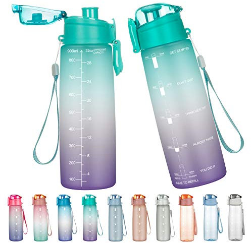 Lalafancy Motivational Water Bottle 900ml with Time Marker, BPA Free Tritan Plastic Drinks Bottles, Leak Proof Gym Bottle for Fitness, Outdoor, Camping, Sports, Cycling, Yoga
