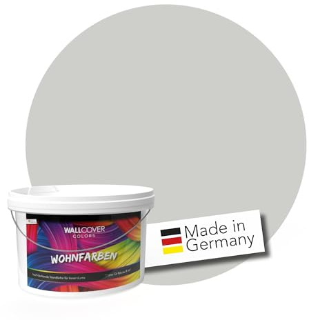 WALLCOVER hochwertige Wandfarbe für Innen | Grau | 5L für 40m² | Hochdeckende Innenfarbe Matt (Klasse 1) | Profi Qualität aus Deutschland