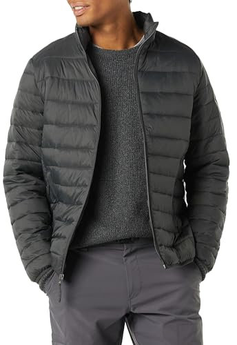 Amazon Essentials Herren Verstaubare, Leichte, Wasserabweisende Pufferjacke (Erhältlich In Big & Tall), Kohlegrau, L