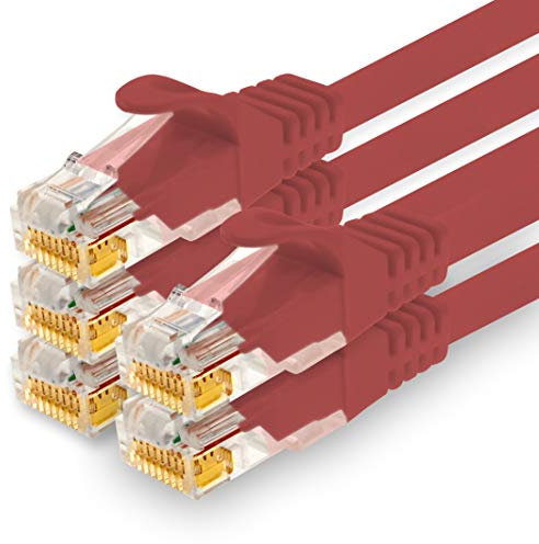 1CONN - Cable de red de 1,0 m, Ethernet, LAN y cable de conexión para máxima velocidad de Internet y conecta todos los dispositivos con conector RJ 45 hembra rojo - 5 unidades
