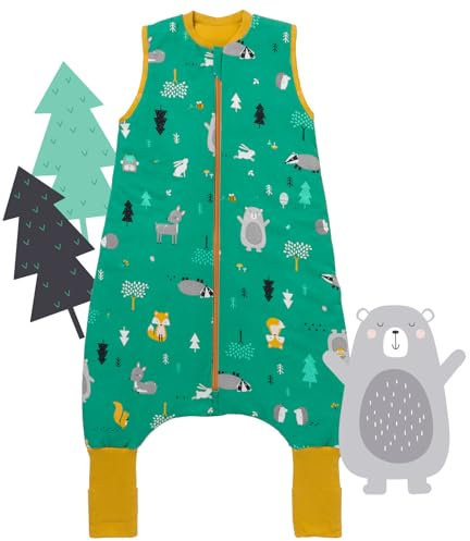 schlummersack Schlafsack mit Füßen 100% Bio Baumwolle Sommer 110 cm 1 Tog Waldtiere | Kinder Schlafsack mit Beinen und verlängerten Bündchen eine Körpergröße 110-120cm Füßen 1 Tog