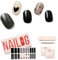 NAILOG Semi Cured Gel Nail Strips, Extra Long Nail Polish Strips (20 Pieces), Long Lasting Semi Cured Nail Stickers with Soft Glossy Gel Finish, Black Little Heart