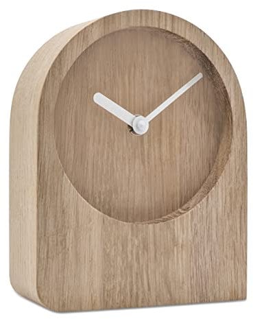 Natuhr Tischuhr Eiche Holzuhr - Dome - puristisch modern Massivholz (Eiche unbehandelt, Weiße Zeiger - Funk Uhrwerk)