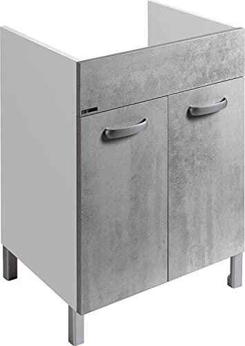 Jo-Bagno.it Mobile Lavatoio Lavanderia Mix 60 x 60 x 82 H in Legno da 1.8 cm per Lavatoio in Ceramica e Resina PVC Incasso Vasca 57,5 x 57,5 DOMINA Bianco e Mix (Bianco/Cemento)