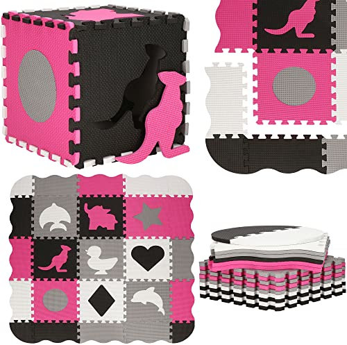 SPRINGOS Puzzlematte Spielmatte 25 Teile Tierformen Lernmatte für Babys 120 x 120 x 1 cm Eva-Schaum Anti-Rutsch-Oberfläche Kinderspielteppich