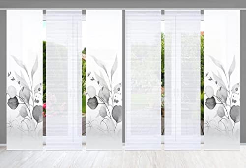 HOME in green 84096 ABANIO Schiebegardine Rec. Polyester, 245x60 cm, halbtransparent, Farbe:grau, Größe:245 x 60 cm, Anzahl:6er-Set (3X Motiv. 3X Uni)