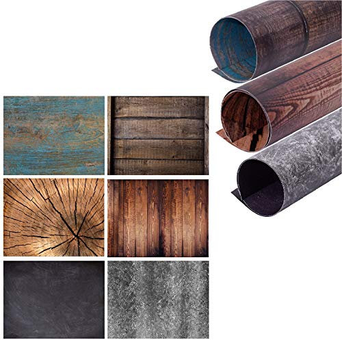 Selens 2 in 1 Hintergrund Fotografie Food Backdrop 56x88cm, Flat Lay Tischplatte Doppelseitiger Hintergründe Zement Stein Holzstumpf Blau Holzbrett Textur 3 Stück für Gourmet Kosmetik Produkt Foto