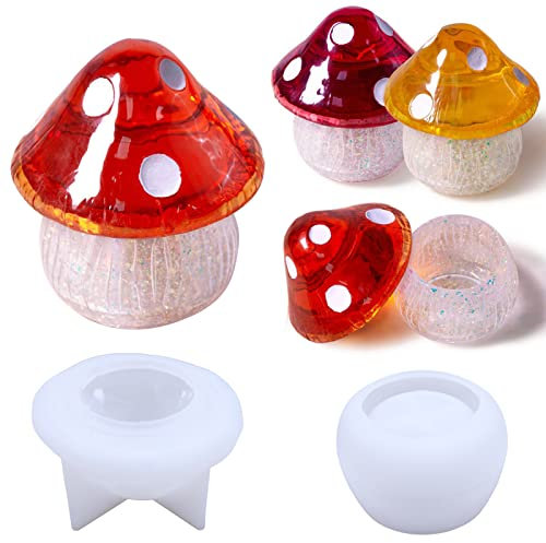 Pilz Dose Epoxidharz Silikonform mit Deckel Set,Gießformen Resin Forme für DIY Schmuckkästchen Süßigkeitenglas Puddingbecher Vorratsdosen Resin Box Mold Dekoratives Harz Handwerk Kunstharz Formen