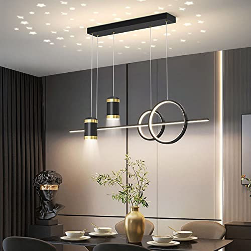 Bellastein LED Esstisch Kronleuchter Höhenverstellbare Deckenleuchte Dimmbar mit Fernbedienung Wohnzimmerlampe Moderne Ring Design Hängeleuchte Couchtisch Bar Deko Pendelleuchte (Schwarz)