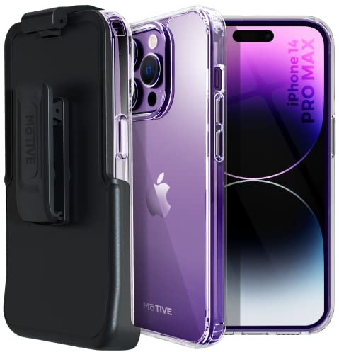 MOTIVE for iPhone 14 Pro Max Holster Case, Shockproof Protective Bumper & Slim Cover Case with Belt Clip, Not Yellowing Phone Case for Apple iPhone Case with Clip | Crystal Clear