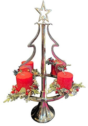 Großer XXL Adventskranz Tannenbaum aus Metall Silber, H: 86 cm mit Kerzen und Kränzen - Weihnachten Deko, Adventsdeko, Kerzenhalter Advent, Adventsgesteck